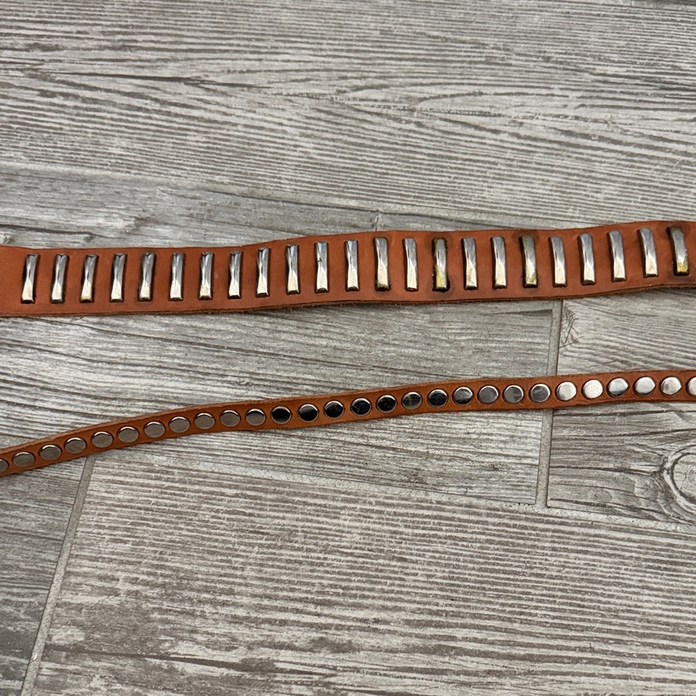 Brown double wrap Leather Belt with Silver Accents - Picture 2 of 2